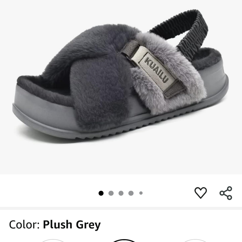 SOLD ELSEWHERE Kuailu Women's Furry Plush Grey Sandals.